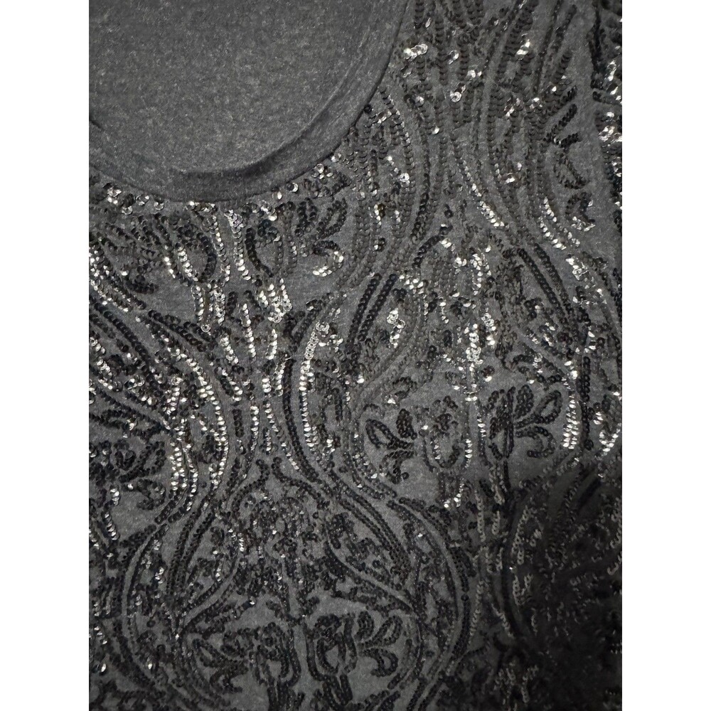 Tory Burch Arabesque Gillian Sequin Tee Shirt Short-Sleeve M Gray Black Women's - Picture 3 of 6